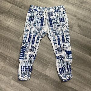 Blue & White Printed Jogger Pants